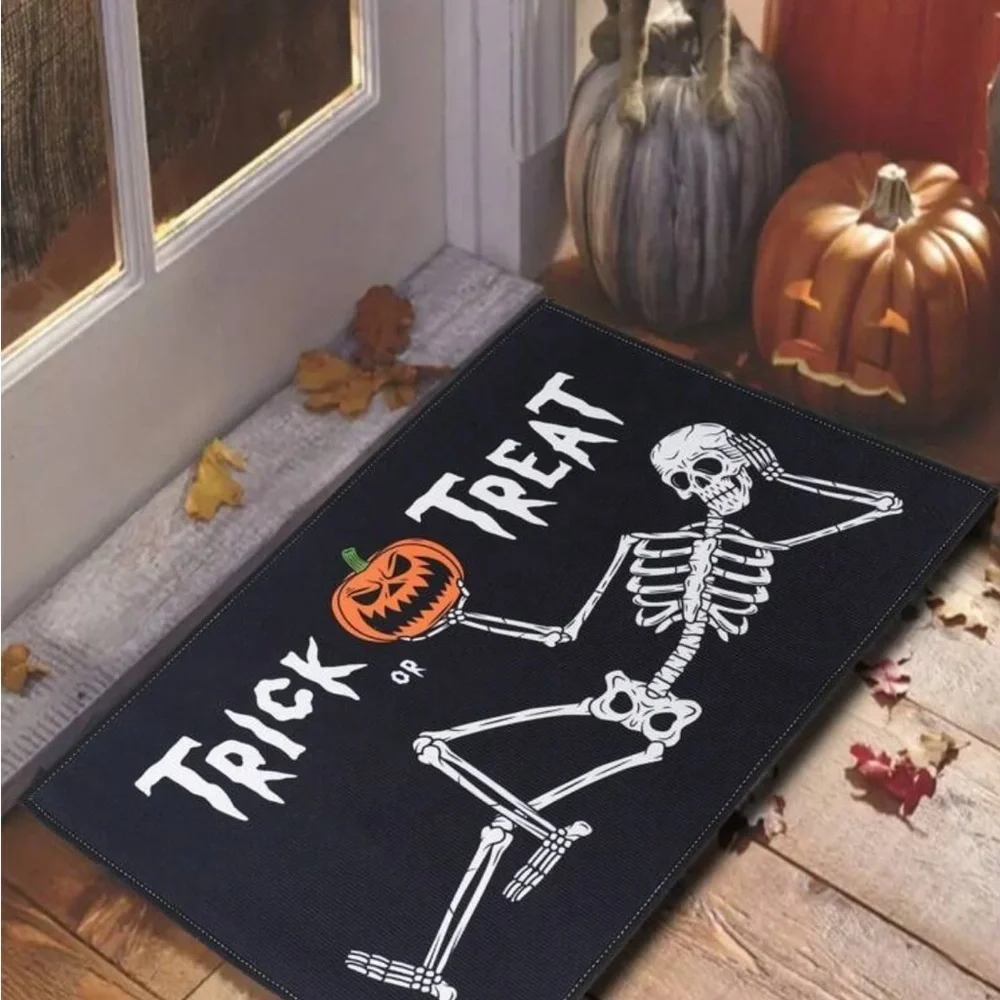 NEW Halloween Skeleton Trick or Treat Doormat - Black and White